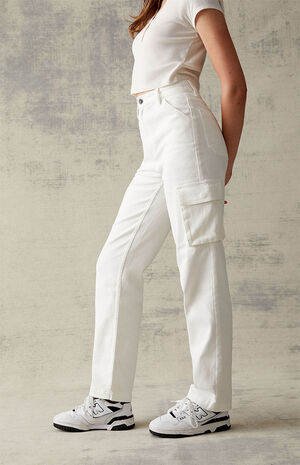 White Cargo Dad Jeans image number 3