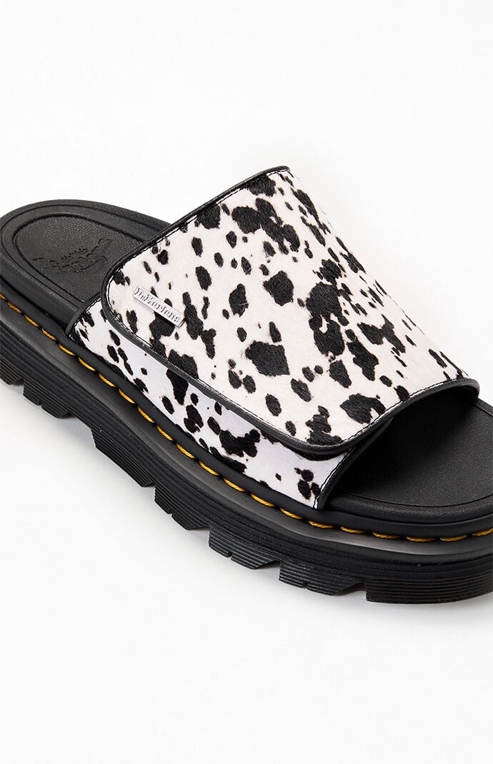 Dr Martens Women's Zebzag Dalmatian Hair On Leather Strap Platform Sandals