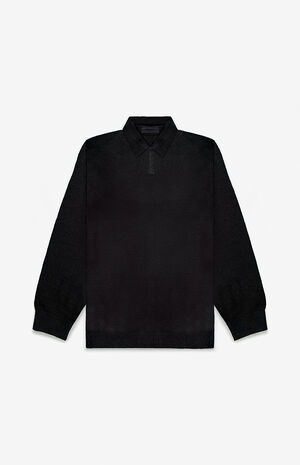 Jet Black Knit Polo Sweater image number 6