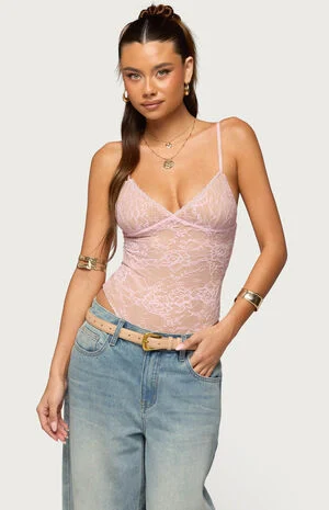 Nolyn Sheer Lace V Neck Bodysuit image number 1