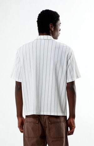 White Oversized Striped Camp Shirt image number 4