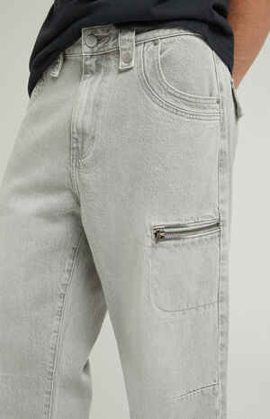 Gray Zip Baggy Jeans image number 5