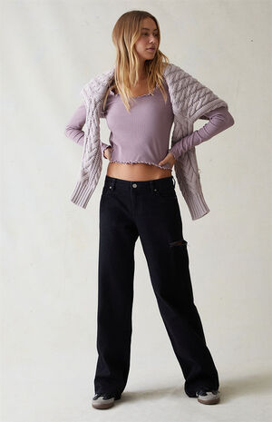 Eco Black Ripped Low Rise Baggy Jeans image number 2