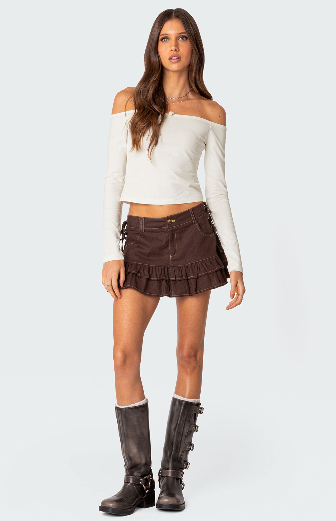 Edikted Dev Ruffle Linen Mini Skirt | PacSun