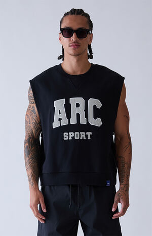 Black Sport Cut Off Muscle Crew Neck Sweatshirt image number 2