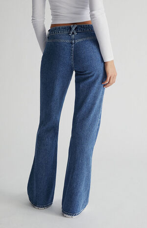Medium Blue Low Rise Cargo Flare Jeans image number 3