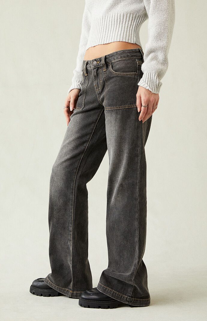 Pacsun Charlie Low Rise Baggy Bootcut Jeans Button Pocket Faded