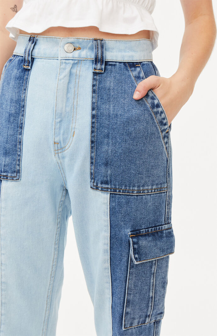 Two Tone Paneled Utility Cargo Jeans