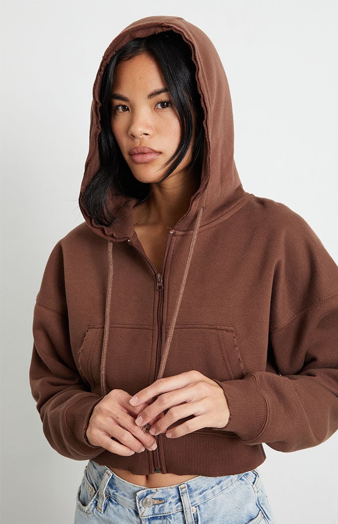 Brown crop hoodie cheap