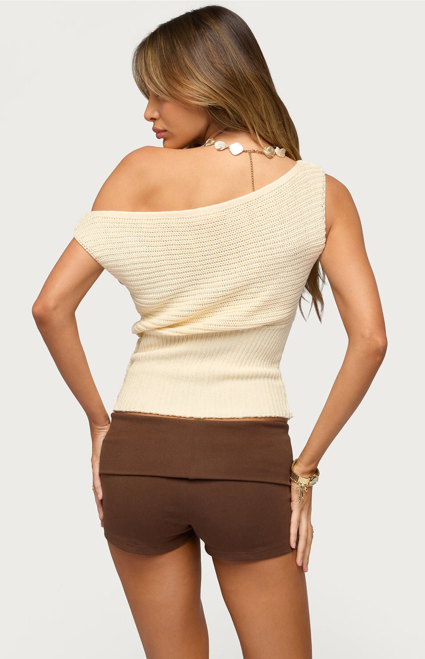 Edikted Buttoned Off Shoulder Crochet Top