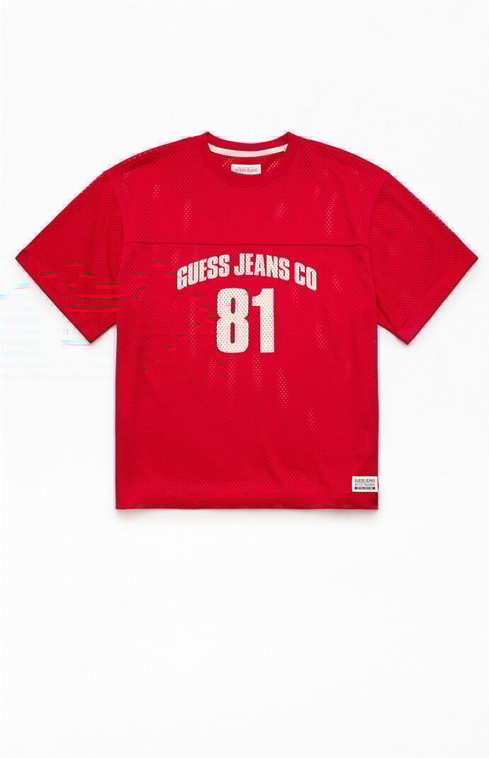 Guess Jeans Red Boxy Cropped Mesh Jersey