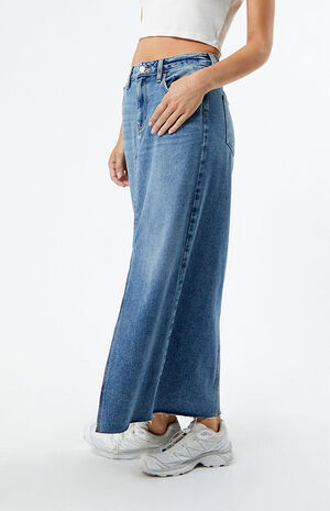 Medium Indigo Low Rise Denim Maxi Skirt image number 3