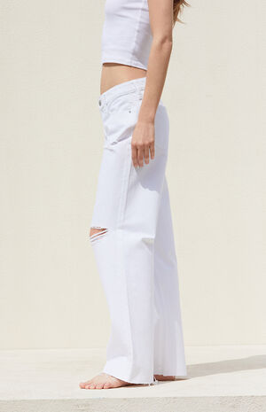 White Ripped Low Rise Girlfriend Jeans image number 3