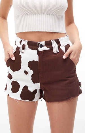 Cow Print Two-Tone High Waisted Carpenter Shorts Cow Print Two-Tone High Waisted Carpenter Shorts image number 2