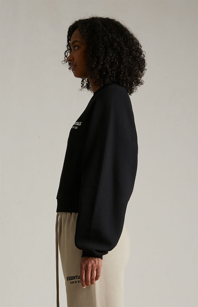 Fear of God ESSENTIALS Women's Black Fleece Cropped Crew Neck