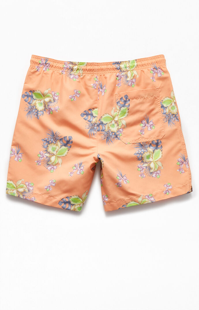 Orange Floral 17" Swim Trunks