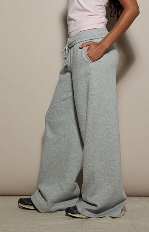 Heather Grey Ultra Soft Fleece Baggy Sweatpants image number 3