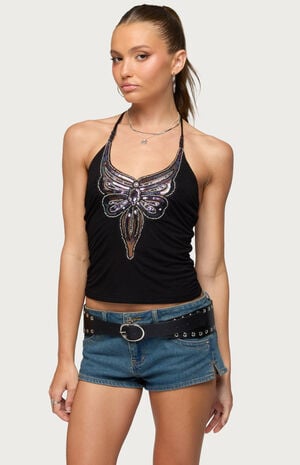 Butterfly Bead & Sequin Halter Top image number 1