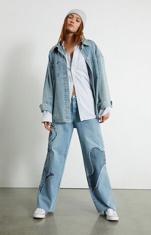 Eco Light Blue Patchwork '90s Baggy Jeans image number 5