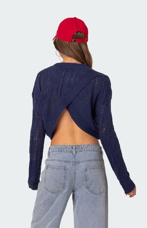 Gabrielle Cropped Cable Knit Sweater image number 5