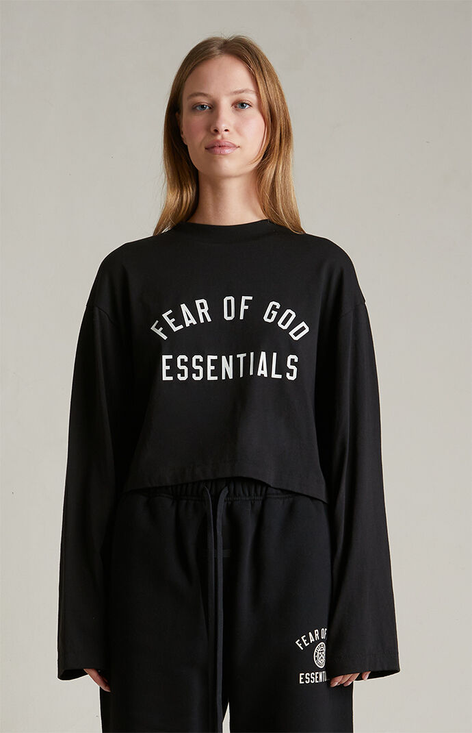 Fear of God Essentials Women's Black Tri-Blend Cropped Long Sleeve