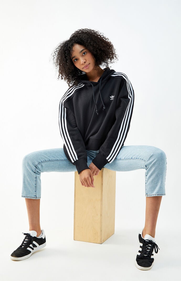 Adidas originals adicolor 3 stripes cropped hoodie sweatshirt hot sale