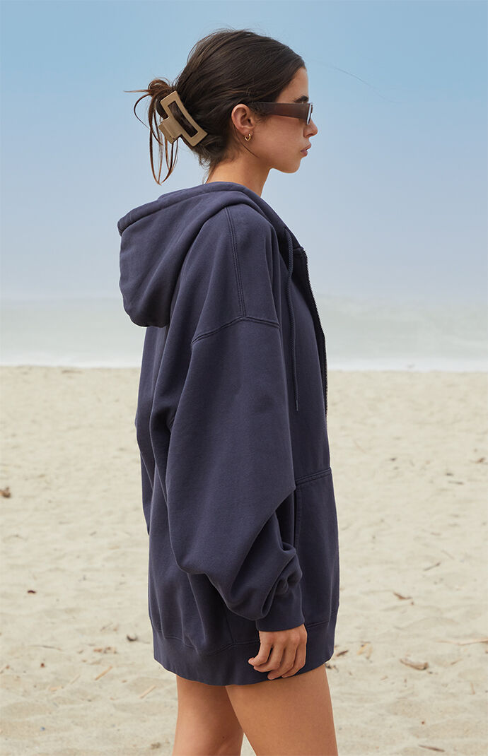 John Galt Dark Blue Christy Full Zip Oversized Hoodie | Pacsun