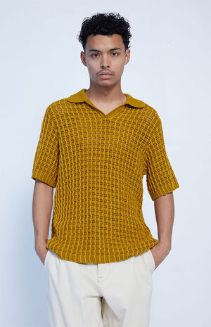Yellow Oliver Crochet Polo Sweater image number 1