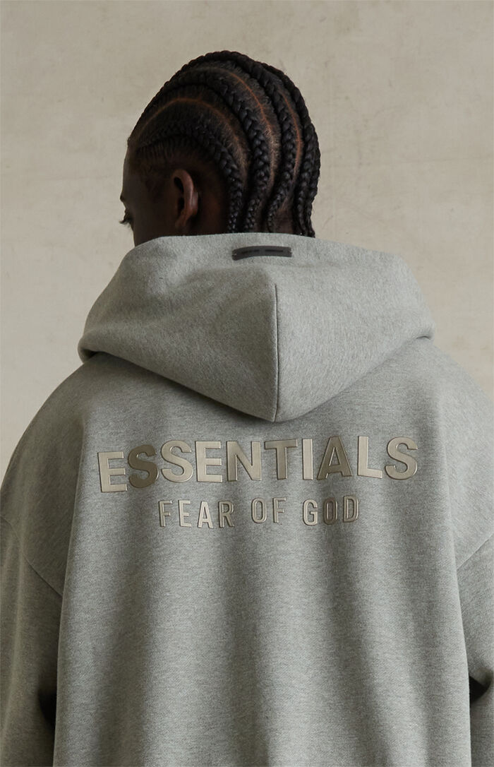 Fear of God ESSENTIALS Concrete Heather Classic Fleece Zip Up Hoodie ...