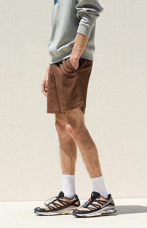 Brown Textured Cotton Shorts image number 3