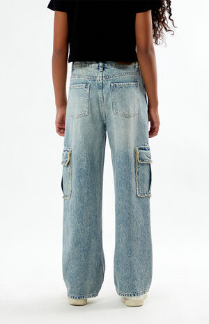 PacSun Kids Acid Wash Frayed Baggy Cargo Jeans | PacSun