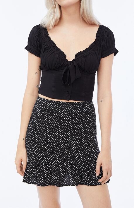 Black &amp; White Ruffle Hem Mini Skirt