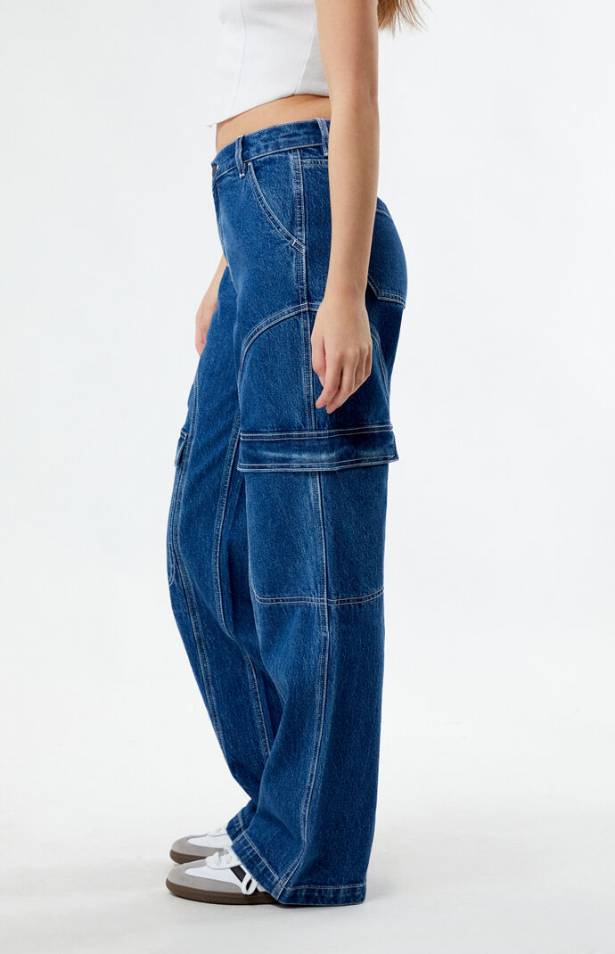 【BAON】Tanimo Pintuck Cargo Denim Pants Blue Pintuck Women's Straight Cargo Jeans