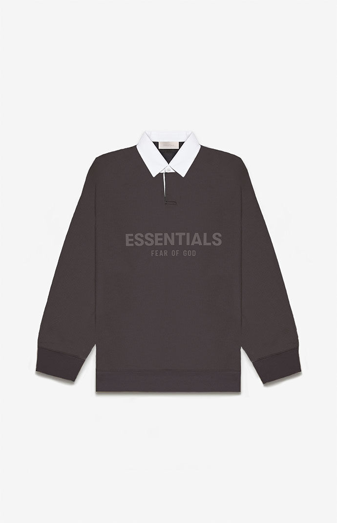 Essentials Fear Of God Off Black Waffle Knit Henley Rugby 