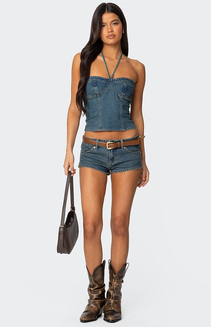 Edikted Jagger Denim Halter Top