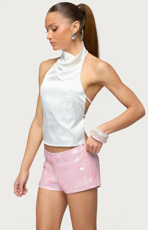 Satin Effect Backless Cowl Neck Top image number 2
