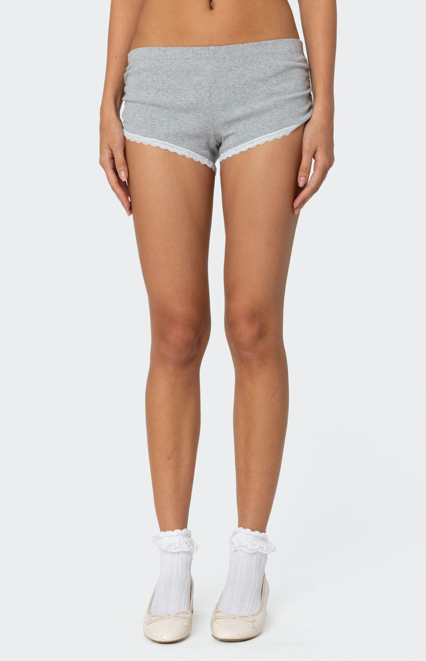 Edikted Kadence Ruched Lace Trim Shorts