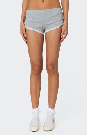 Kadence Ruched Lace Trim Shorts image number 2