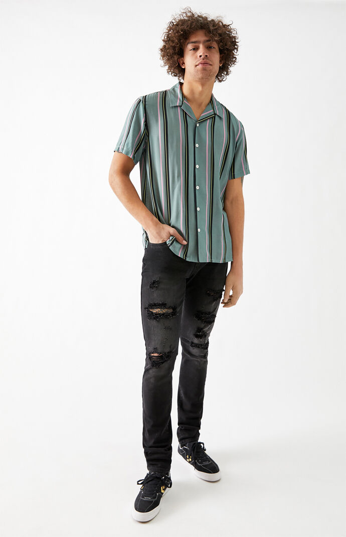 Pacsun stacked skinny side sales stripe zip black jeans