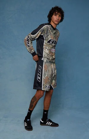 Camo Mesh Embroidered Shorts image number 2