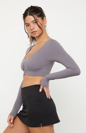 Active Front Cinched Long Sleeve Crop Top image number 2