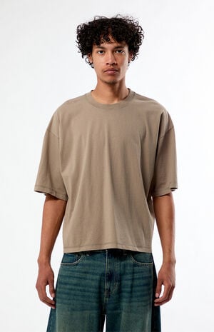 Brown Solid Dropped Shoulder Cropped T-Shirt image number 1