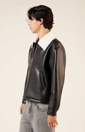 Sherpa Collar Faux Leather Jacket Sherpa Collar Faux Leather Jacket image number 3