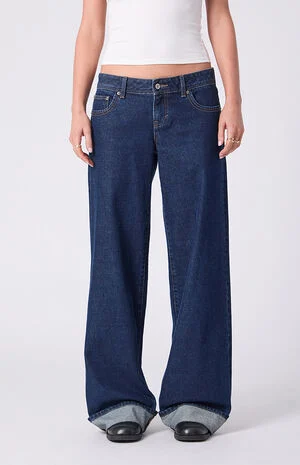 Kaia Ultimate Low Rise Baggy Jeans Roll Cuff Dark Blue image number 2