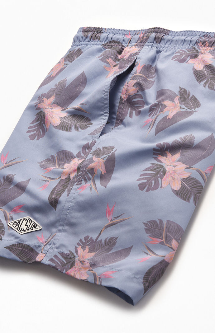 Blue Floral 17" Swim Trunks