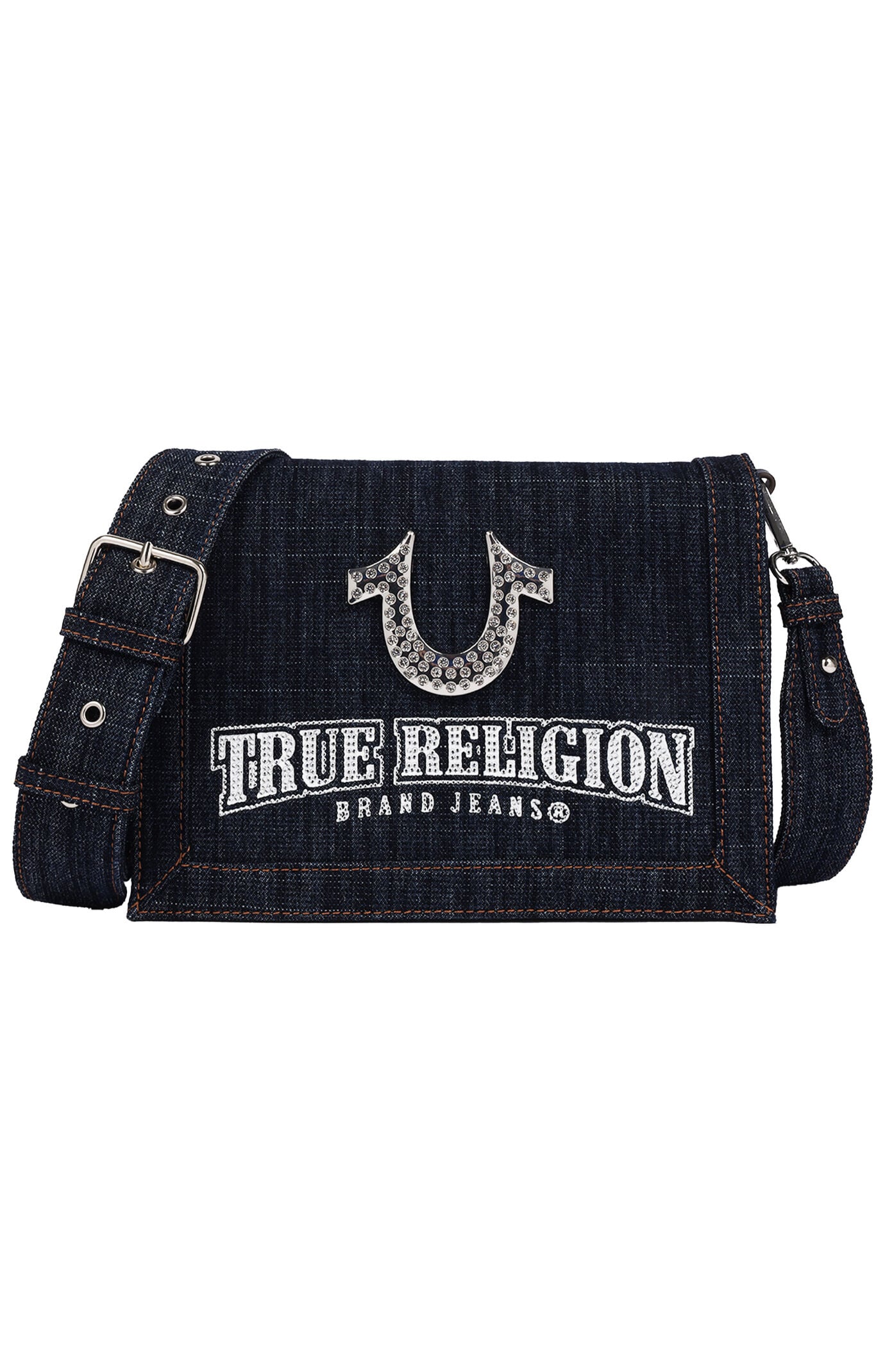 True Religion Bling Horseshoe Denim Messenger Bag