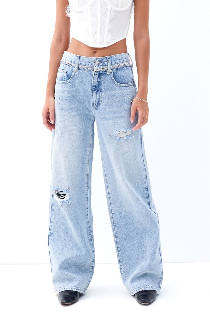 デニム・ジーパン Golden  Wide Faded Blue Jeans With Rips Light blue skinny stretch jeans with rips in Multicolor for