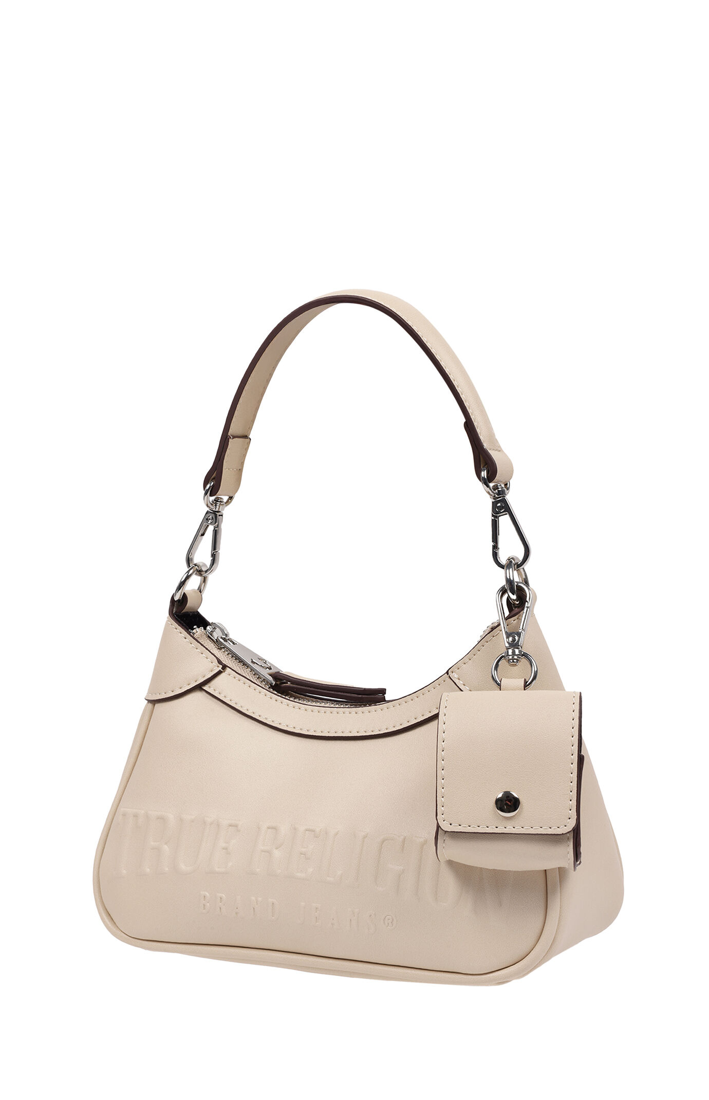 True Religion Cream Trapunto Logo Zip Top Hobo Bag