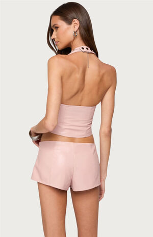 Elisha Lace Up Faux Leather Halter Top image number 3