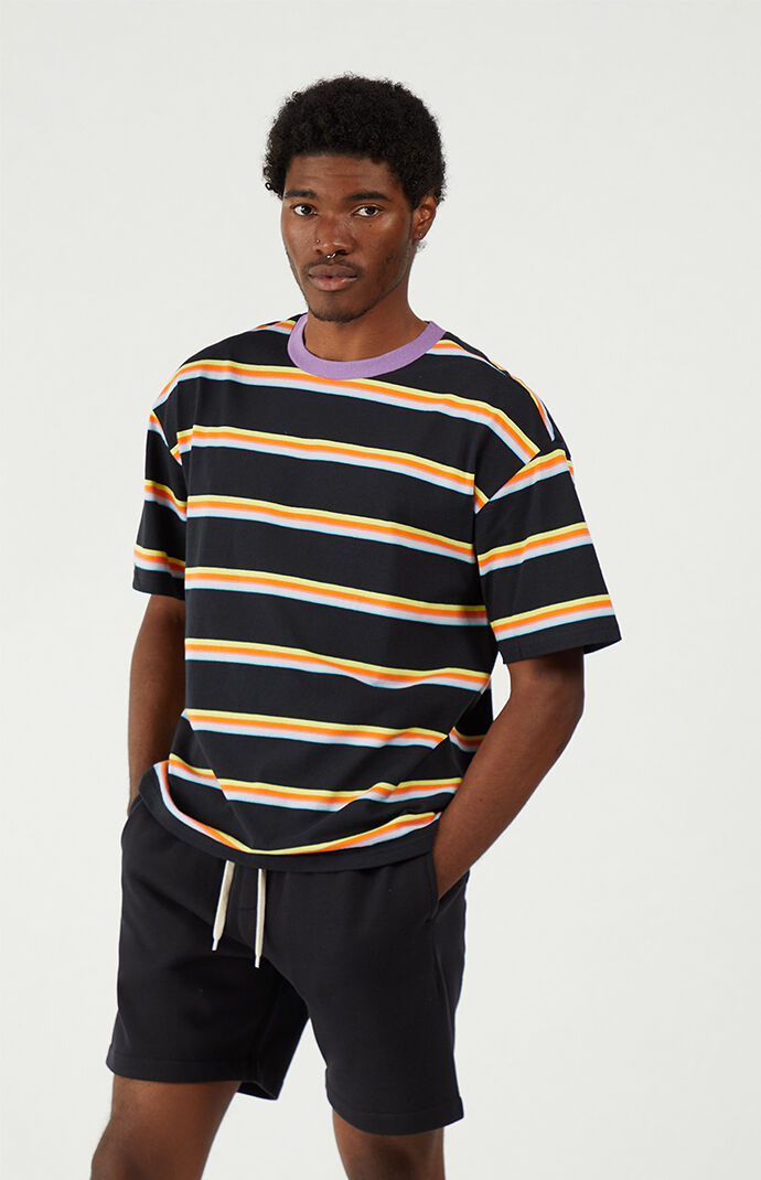 Black Striped Knit Boxy T-Shirt